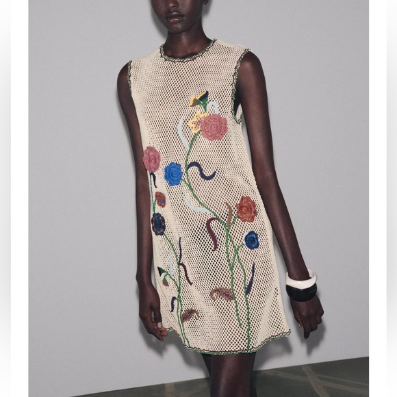 Zara Dresses & Skirts - Zara Crochet Dress with Floral Embroidery ZW Collection NWT